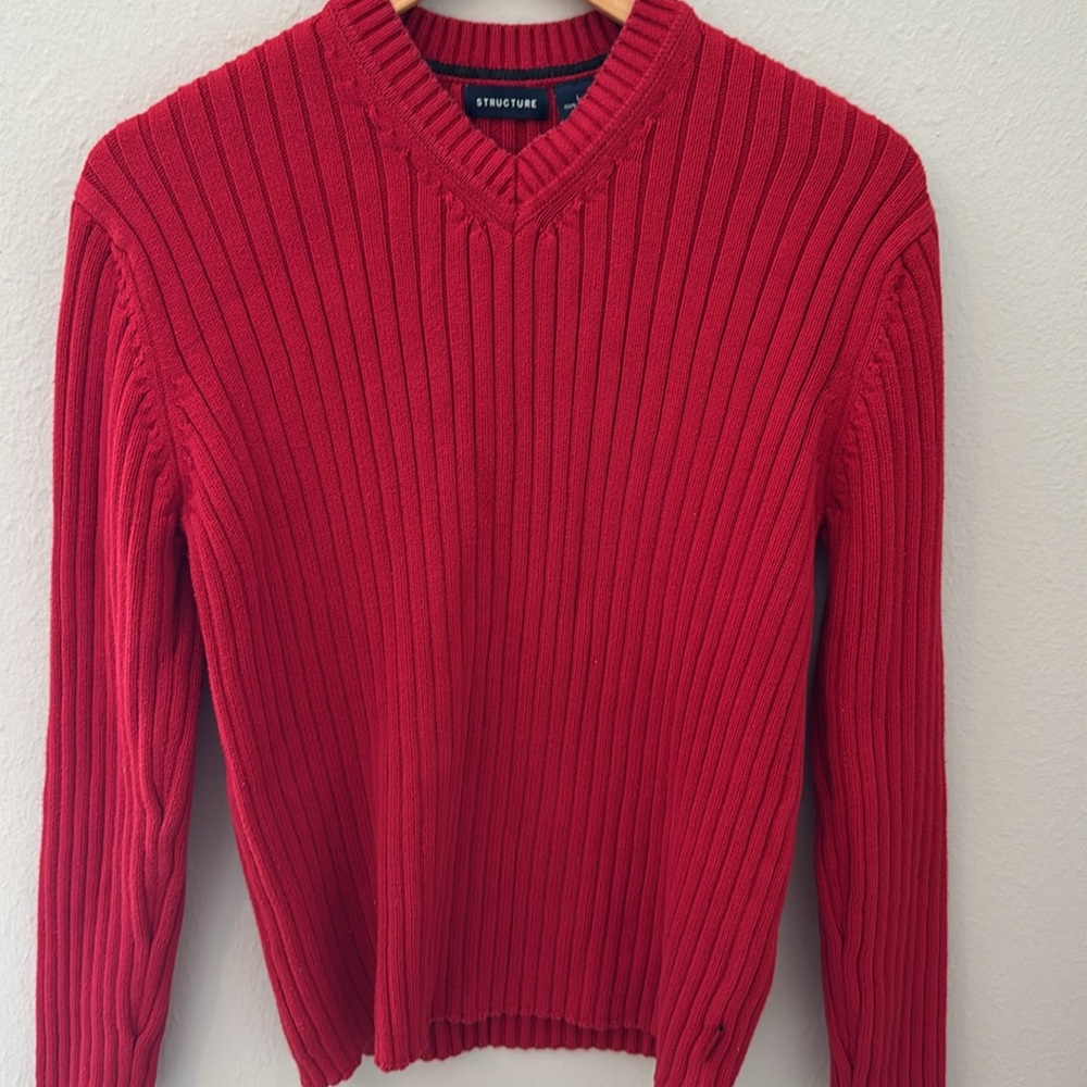 Structure Bold Red V-Neck Sweater